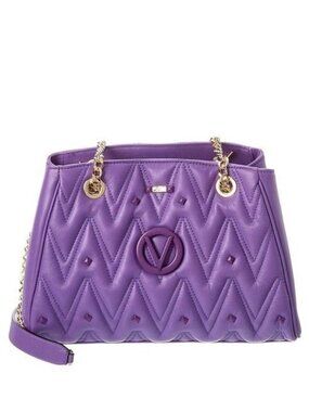 💜 NEW Mario VALENTINO Purple Angelina D Quilted Stud Leather Shoulder Bag